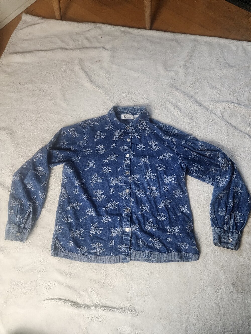 VTG Christopher & Banks 100% Cotton Western Embroidered Denim Shirt Small Womens